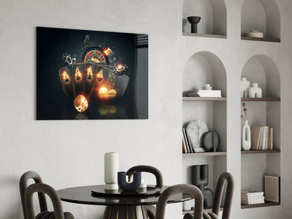 Roulette Wheel Chips And Four Aces Glass Wall Art