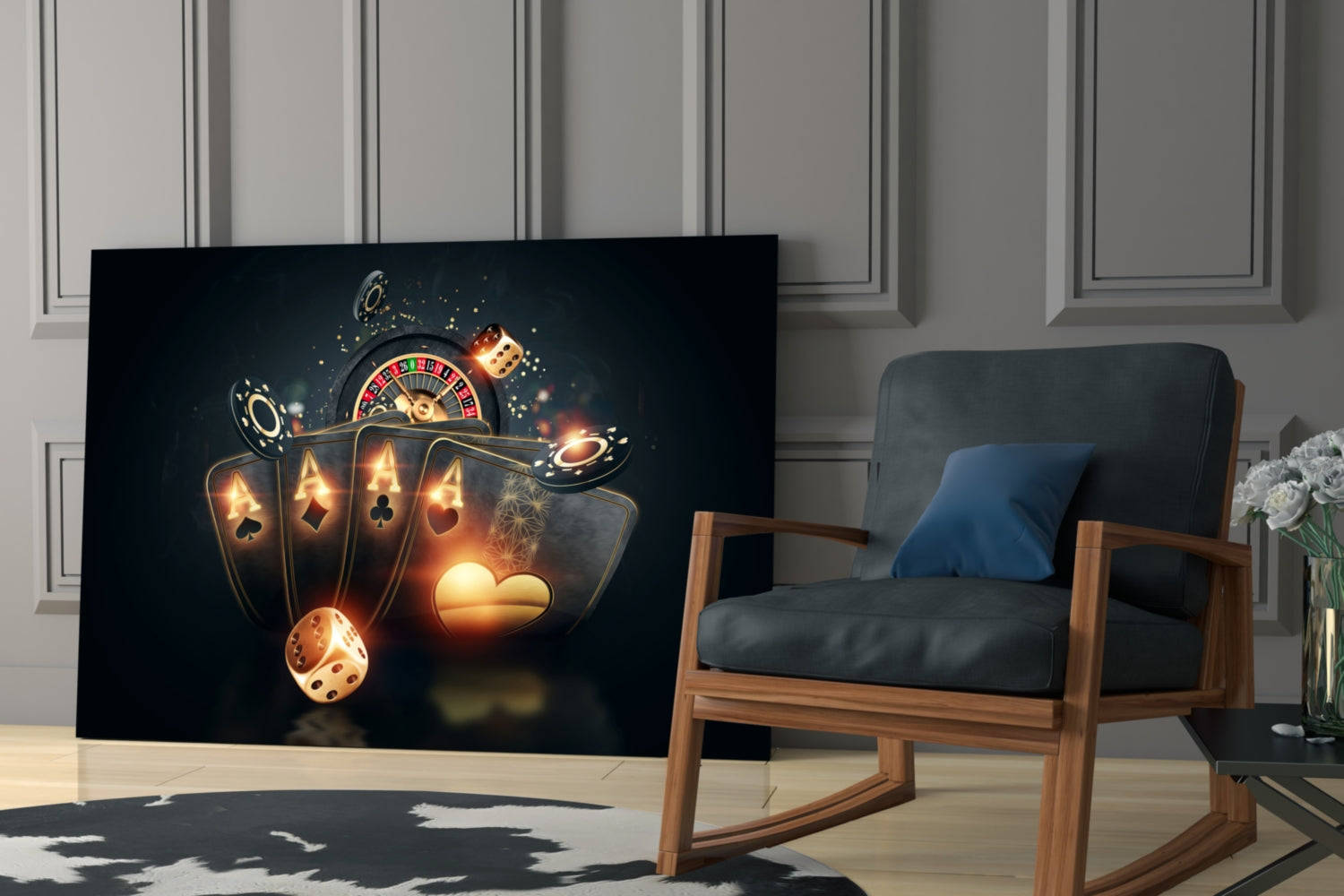 Roulette Wheel Chips And Four Aces Glass Wall Art
