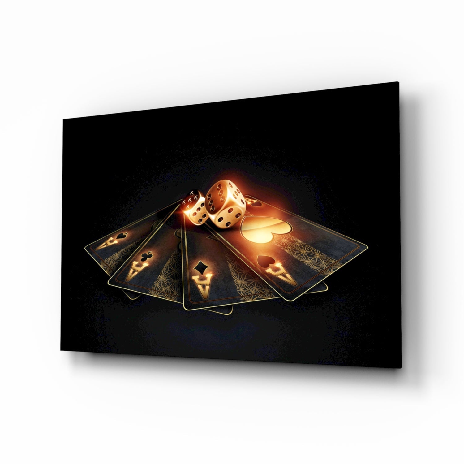 Fanned Four Aces With Flaming Dice Glass Wall Art