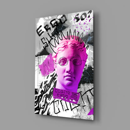 Pink Graffiti Cogito Bust Glass Wall Art
