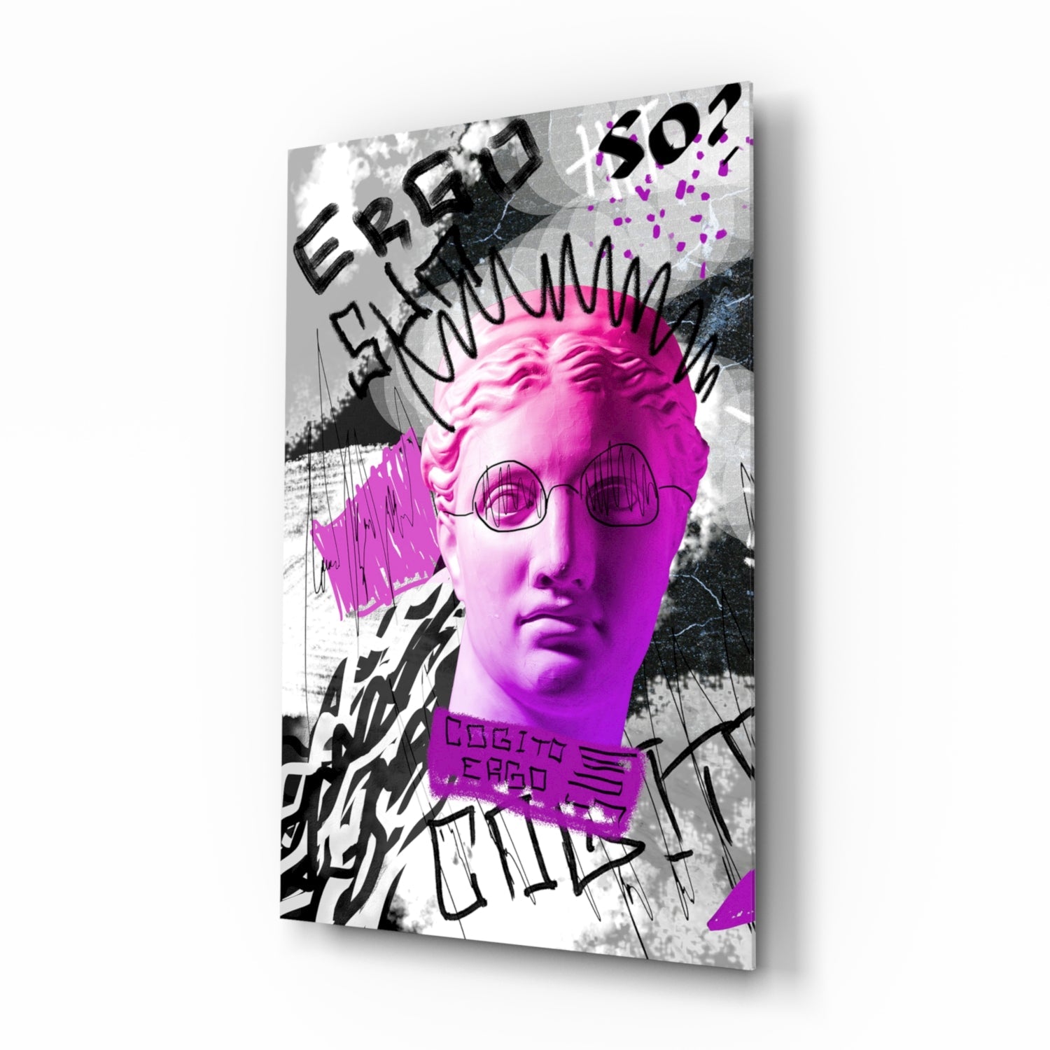 Pink Graffiti Cogito Bust Glass Wall Art