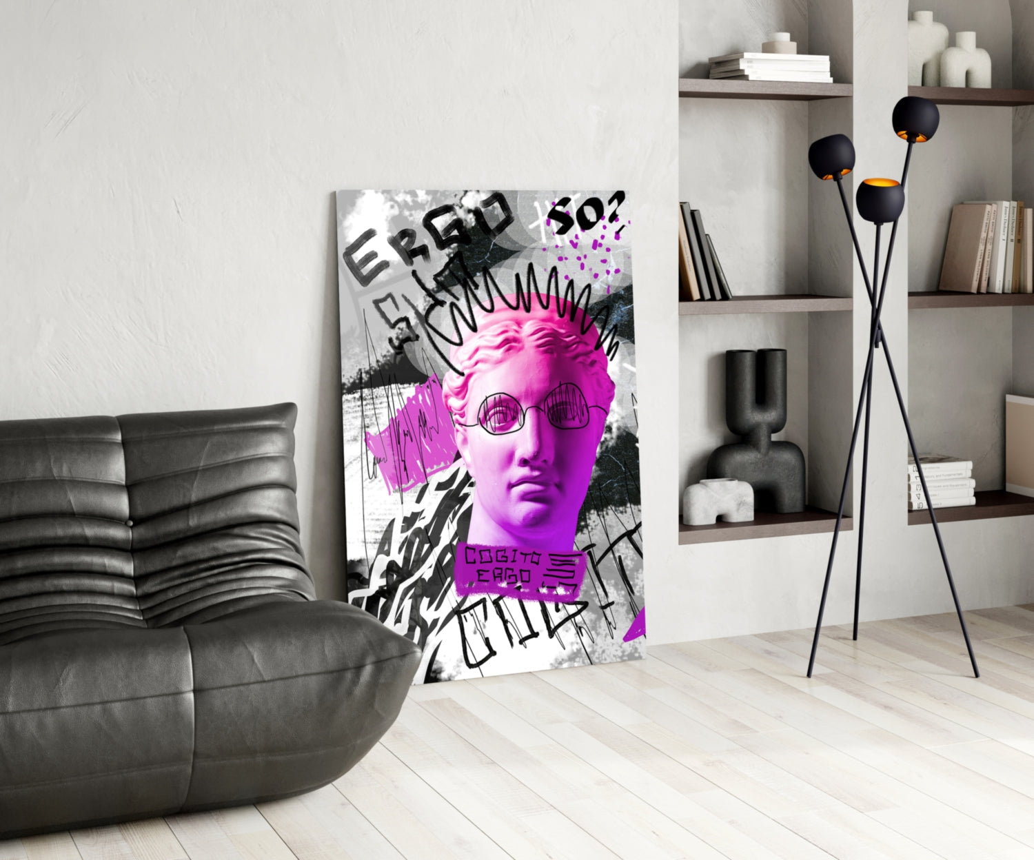 Pink Graffiti Cogito Bust Glass Wall Art