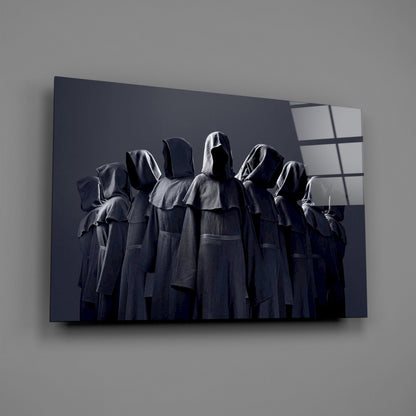 Hooded Figures in Shadow Glass Wall Art