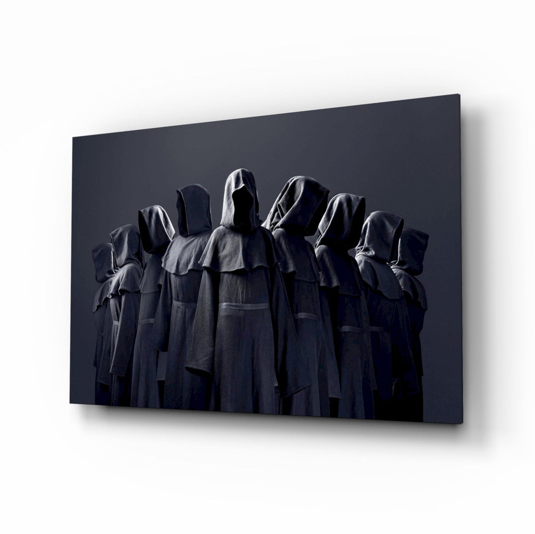 Hooded Figures in Shadow Glass Wall Art