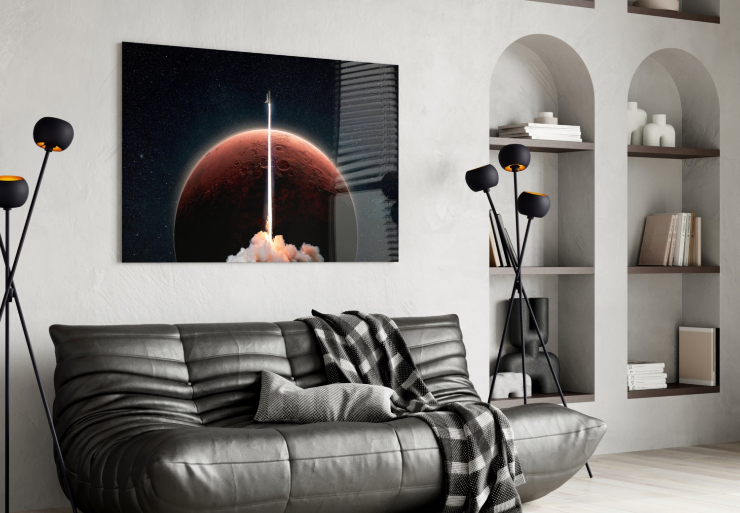 Rocket Launch to Mars Glass Wall Art