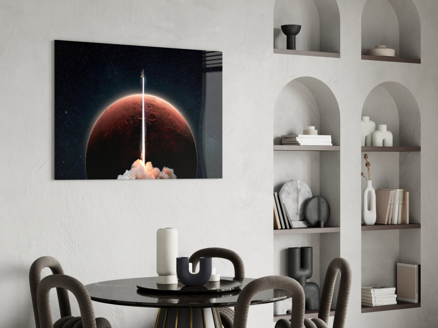 Rocket Launch to Mars Glass Wall Art