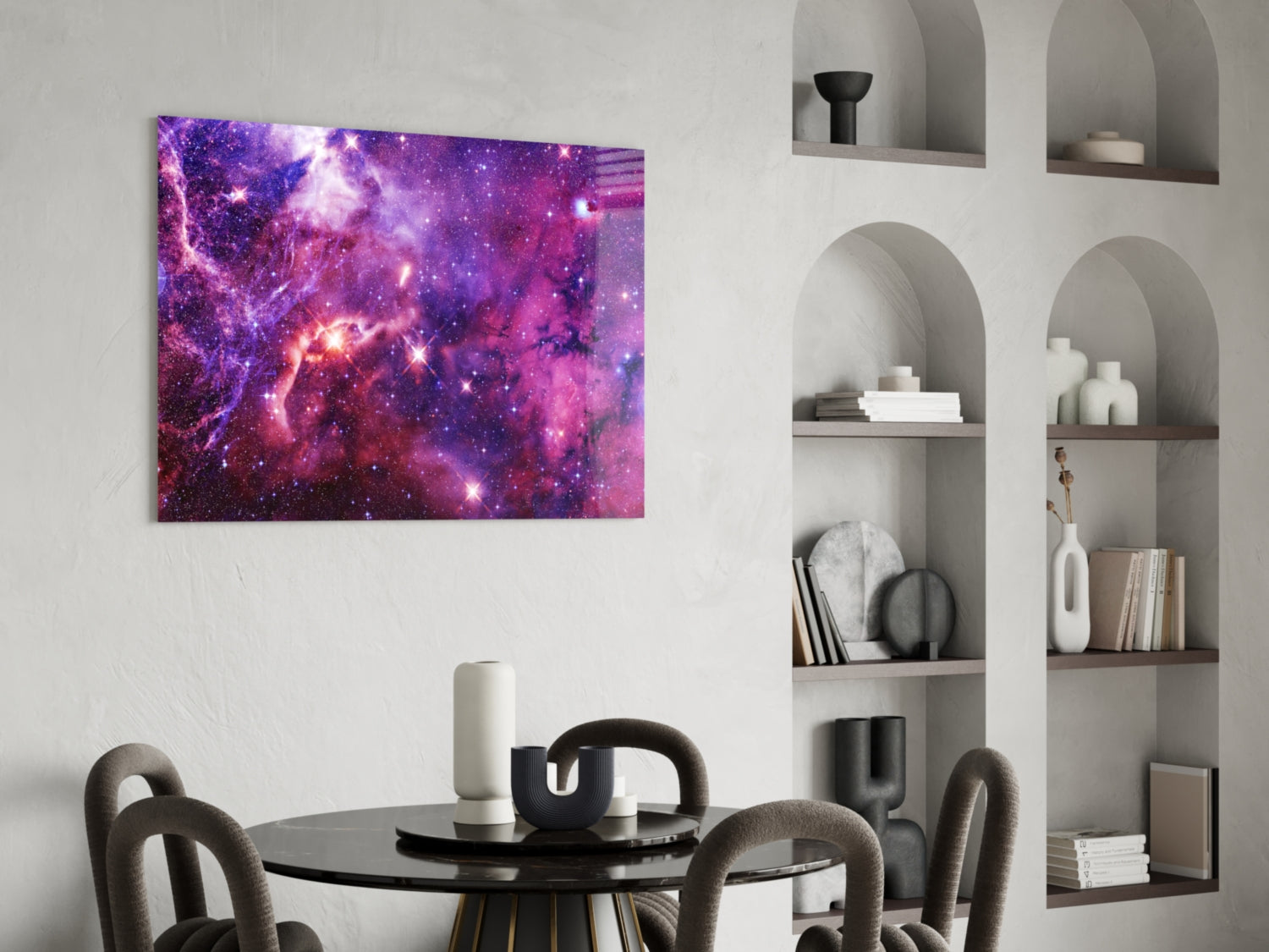 Violet Magenta Star Field Nebula Glass Wall Art