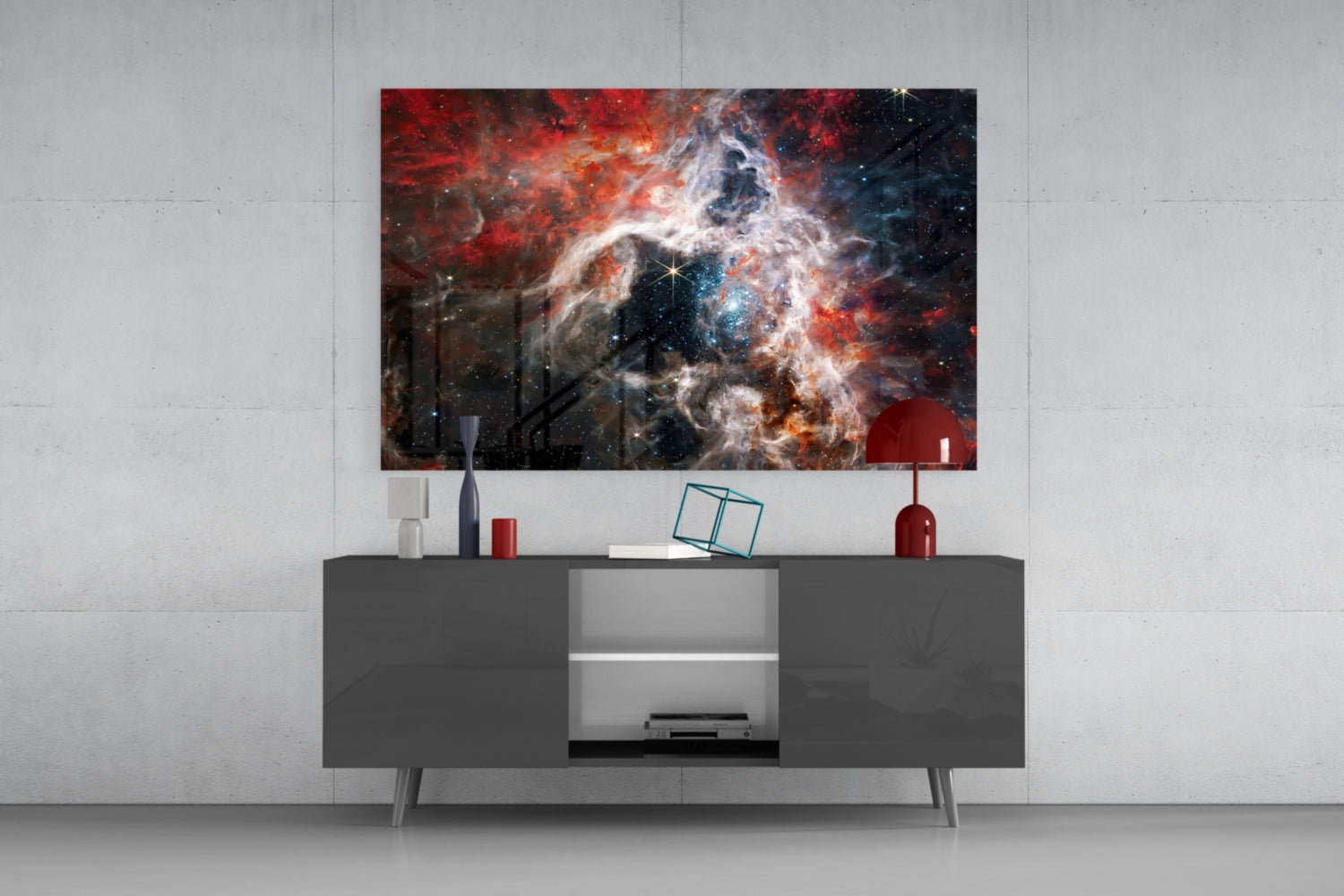 Red Cosmic Cloud Nebula Glass Wall Art