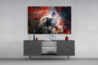 Red Cosmic Cloud Nebula Glass Wall Art
