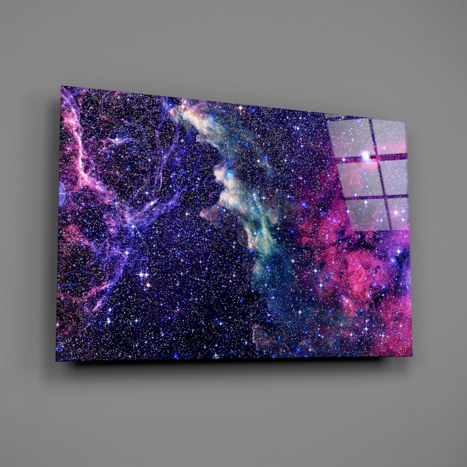 Deep Blue Violet Cosmic Nebula Clouds Glass Wall Art