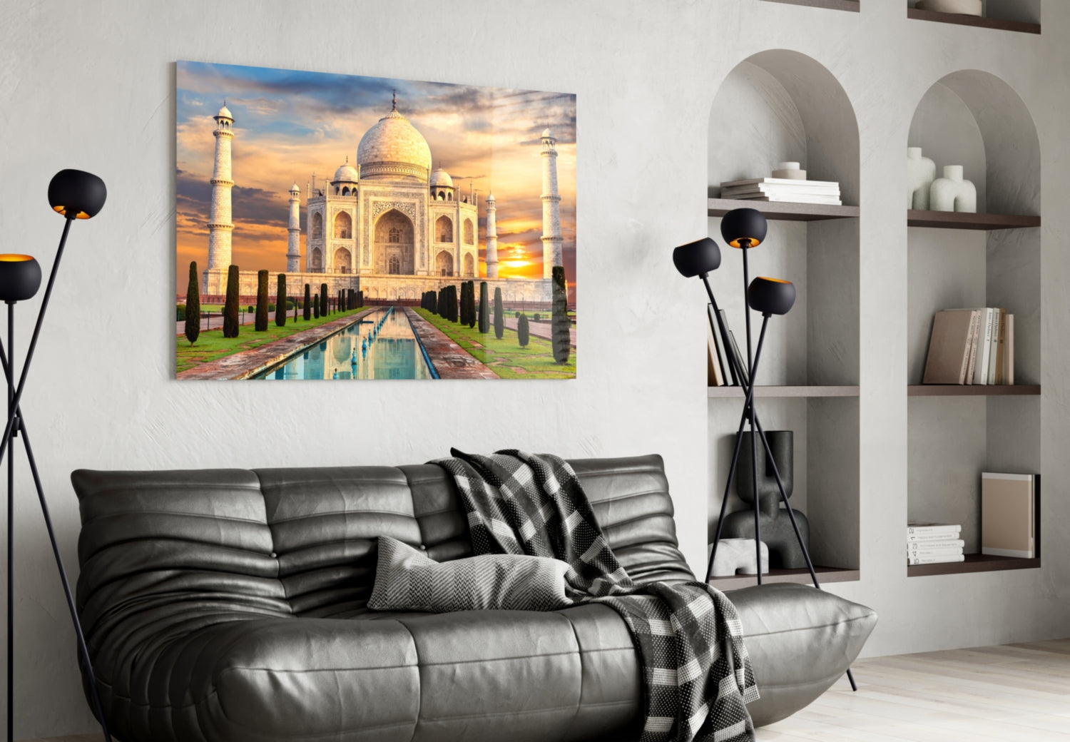 Golden Sunburst Clouds Taj Mahal Glass Wall Art