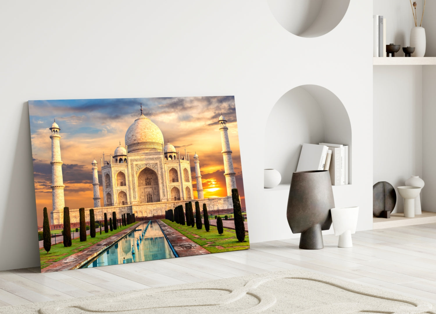 Golden Sunburst Clouds Taj Mahal Glass Wall Art