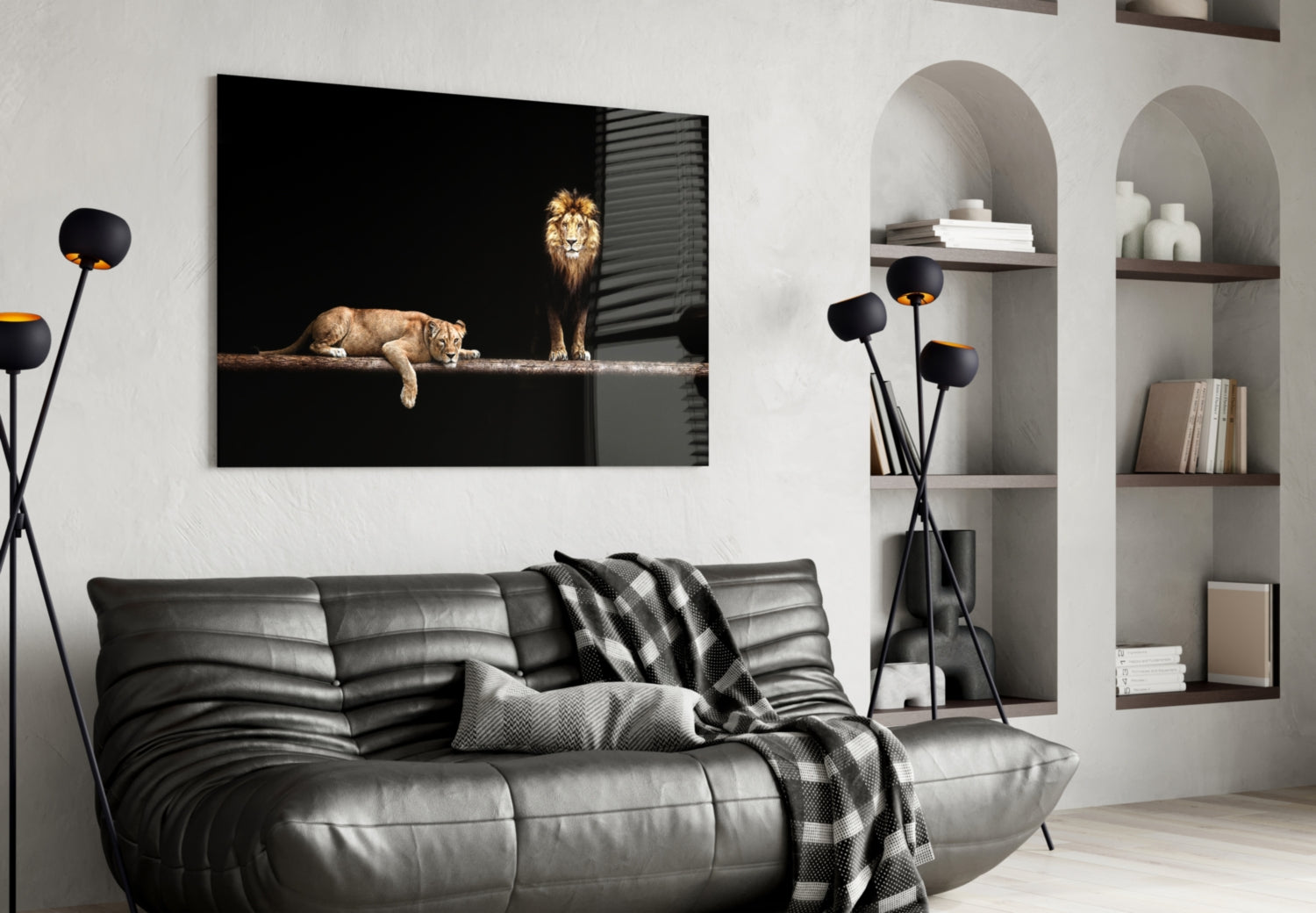 Standing Lion and Sleeping Lioness Glass Wall Art