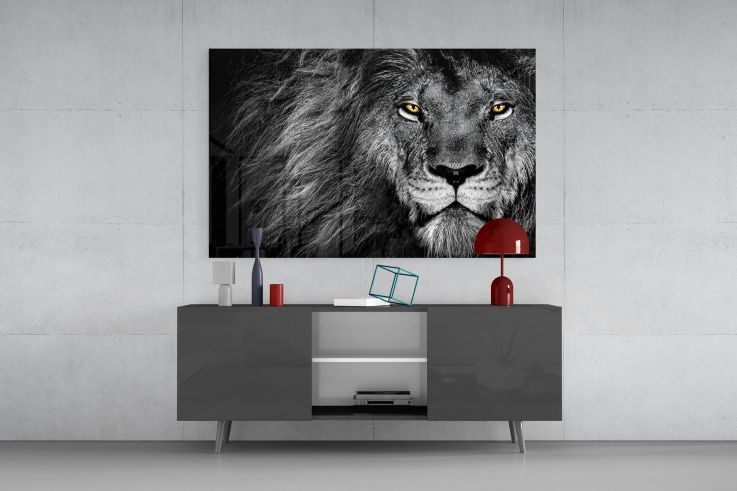 Amber Gaze Monochrome Lion Glass Wall Art