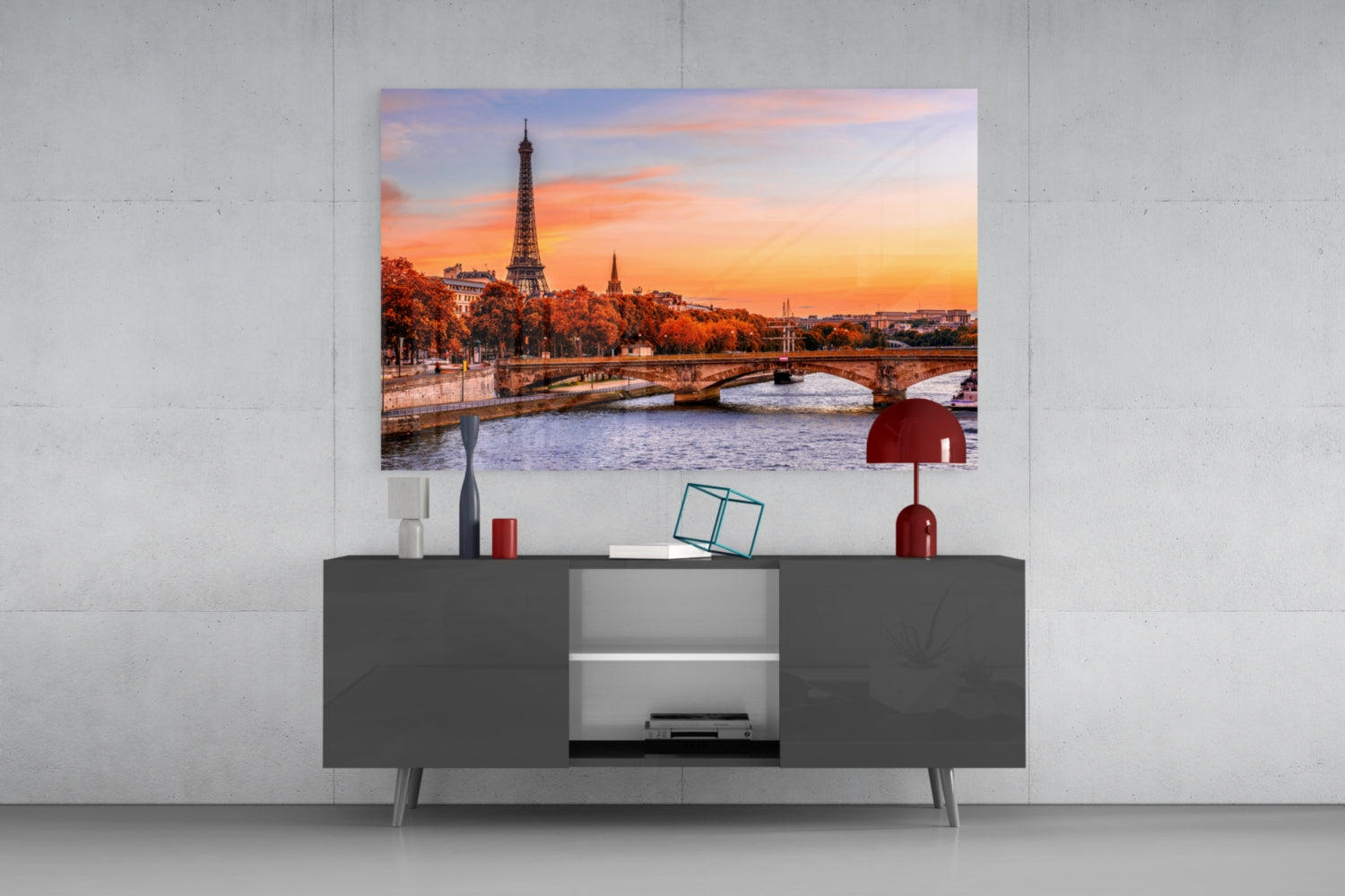 Seine River Bridge Sunset Glass Wall Art