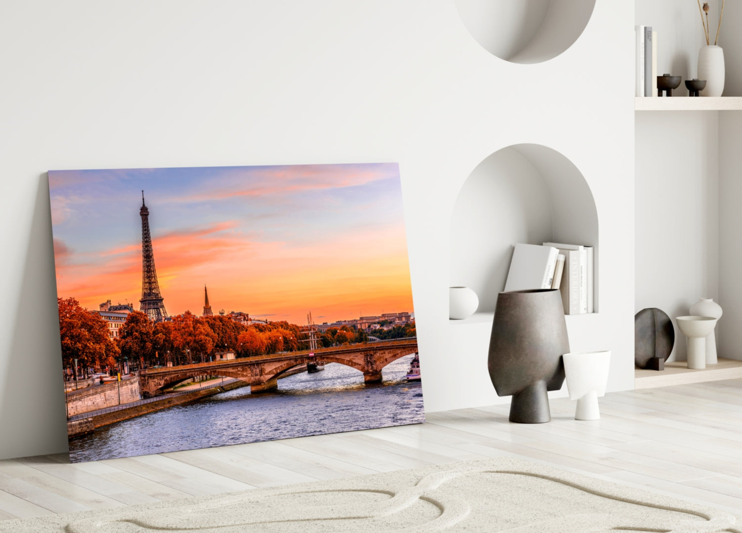 Seine River Bridge Sunset Glass Wall Art