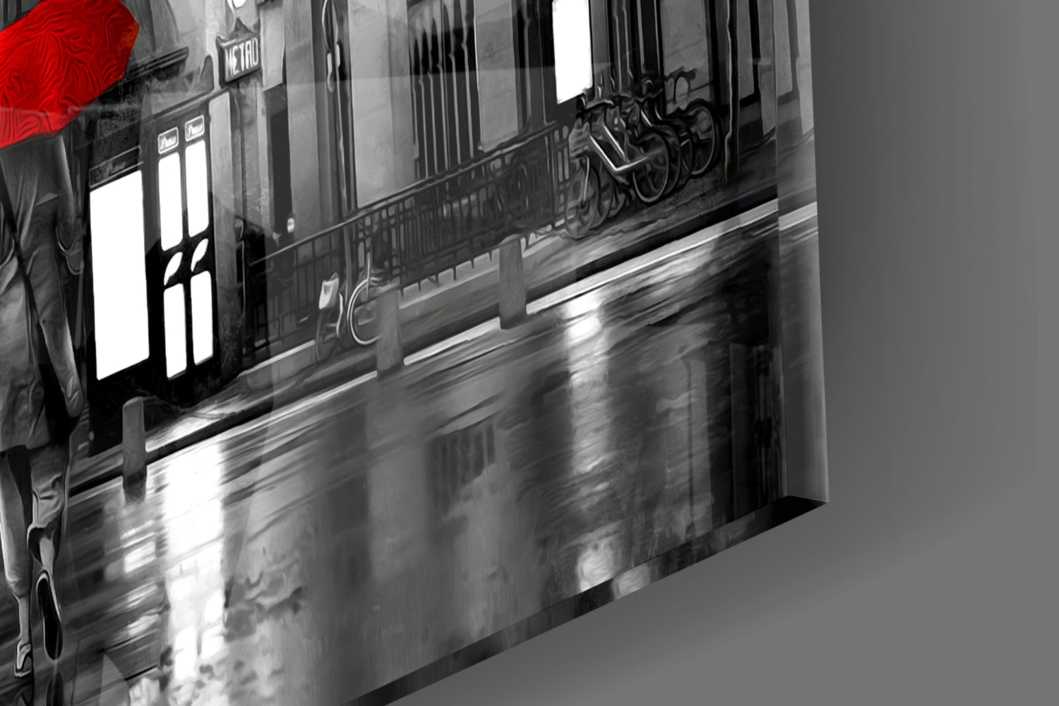 Red Umbrellas Paris Street Glass Wall Art