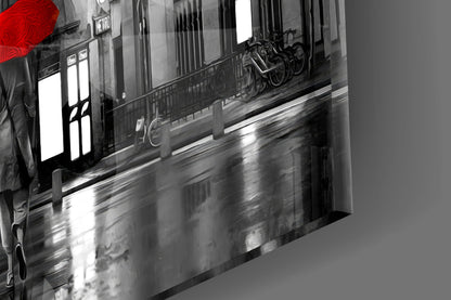 Red Umbrellas Paris Street Glass Wall Art