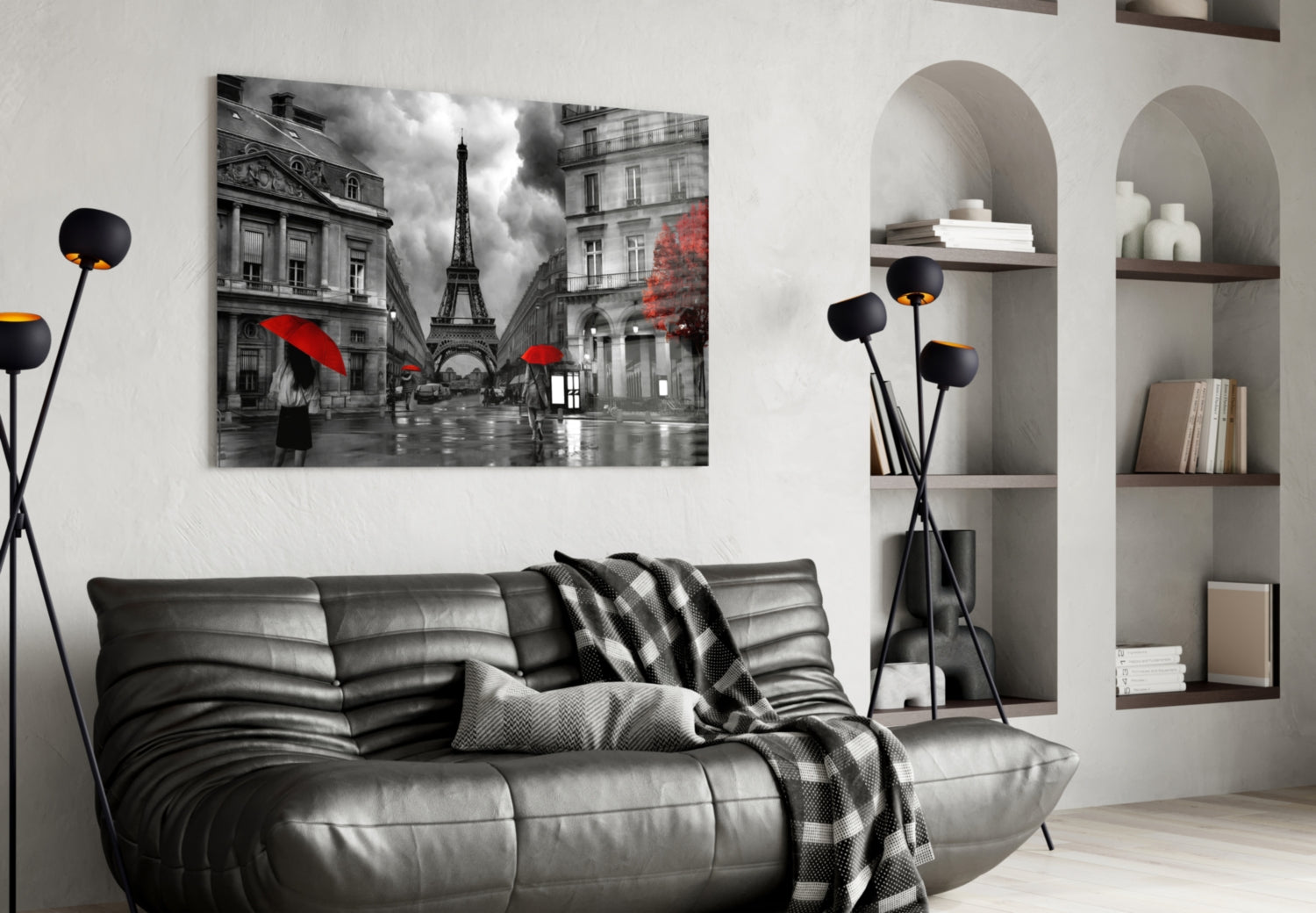 Red Umbrellas Paris Street Glass Wall Art