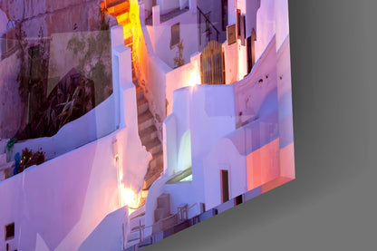 Purple Sunset Windmill Santorini Skyline Glass Wall Art