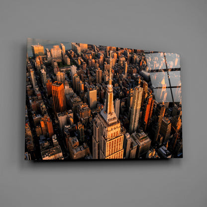 Golden Hour Aerial Tower View New York Glass Wall Art