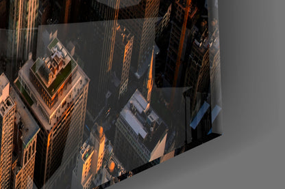 Golden Hour Aerial Tower View New York Glass Wall Art