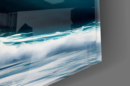 Towering Turquoise Wave Glass Wall Art