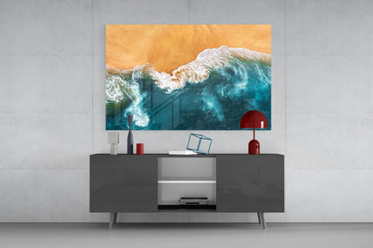 Amber Sand Ocean Aerial Glass Wall Art
