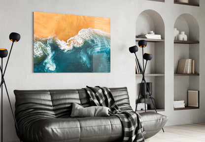 Amber Sand Ocean Aerial Glass Wall Art