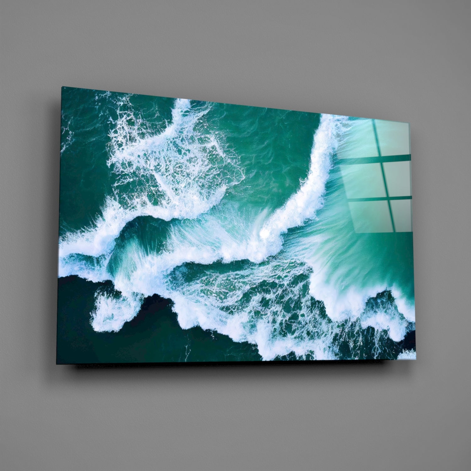 Emerald Ocean Waves Aerial Glass Wall Art
