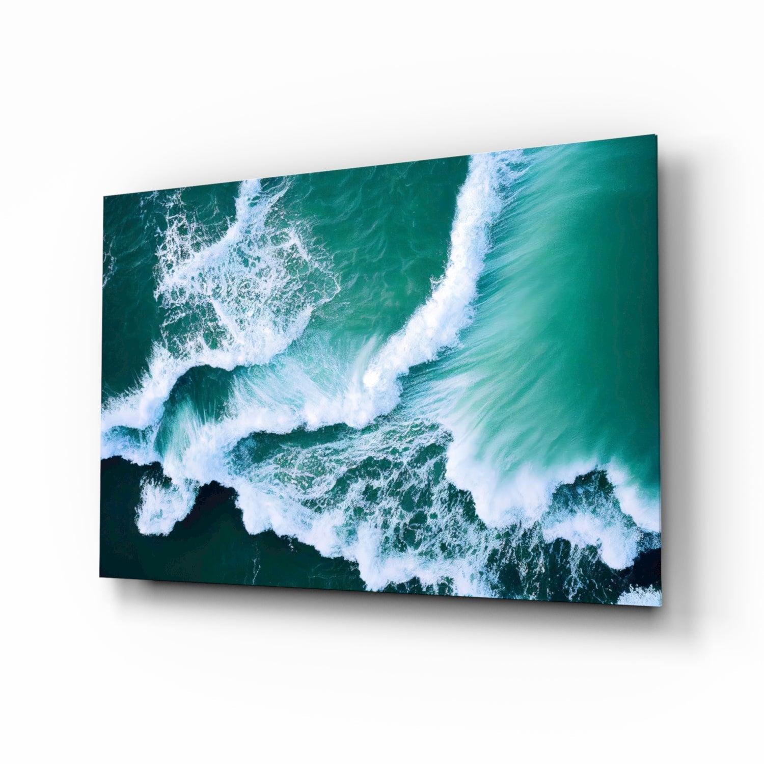 Emerald Ocean Waves Aerial Glass Wall Art