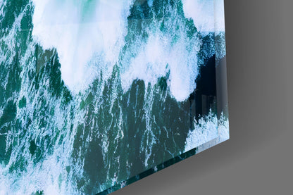 Emerald Ocean Waves Aerial Glass Wall Art