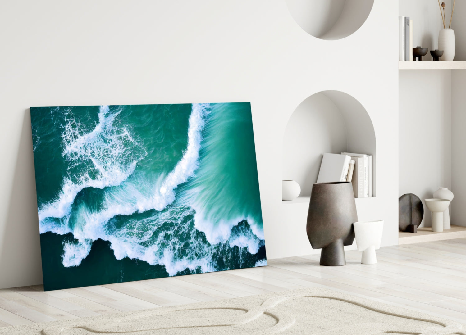 Emerald Ocean Waves Aerial Glass Wall Art