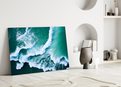 Emerald Ocean Waves Aerial Glass Wall Art