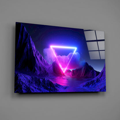 Neon Triangle Over Violet Peaks Glass Wall Art