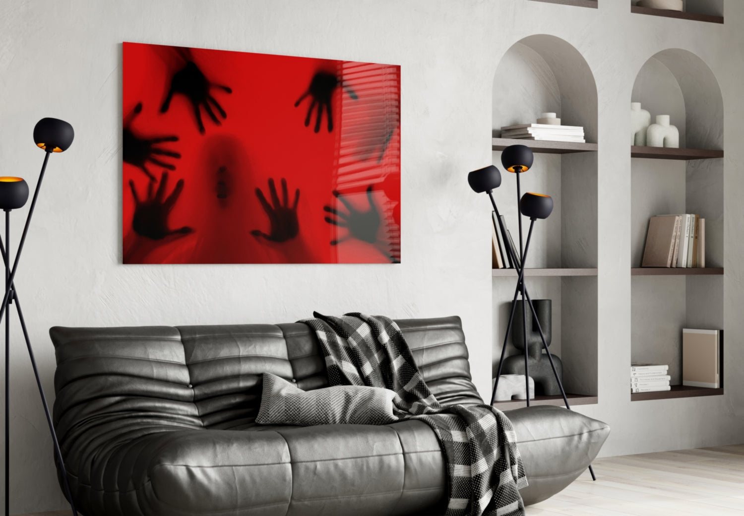 Crimson Red Ghostly Hands Glass Wall Art