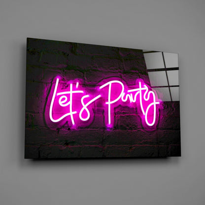 Pink Neon Lets Party Brick Glass Wall Art