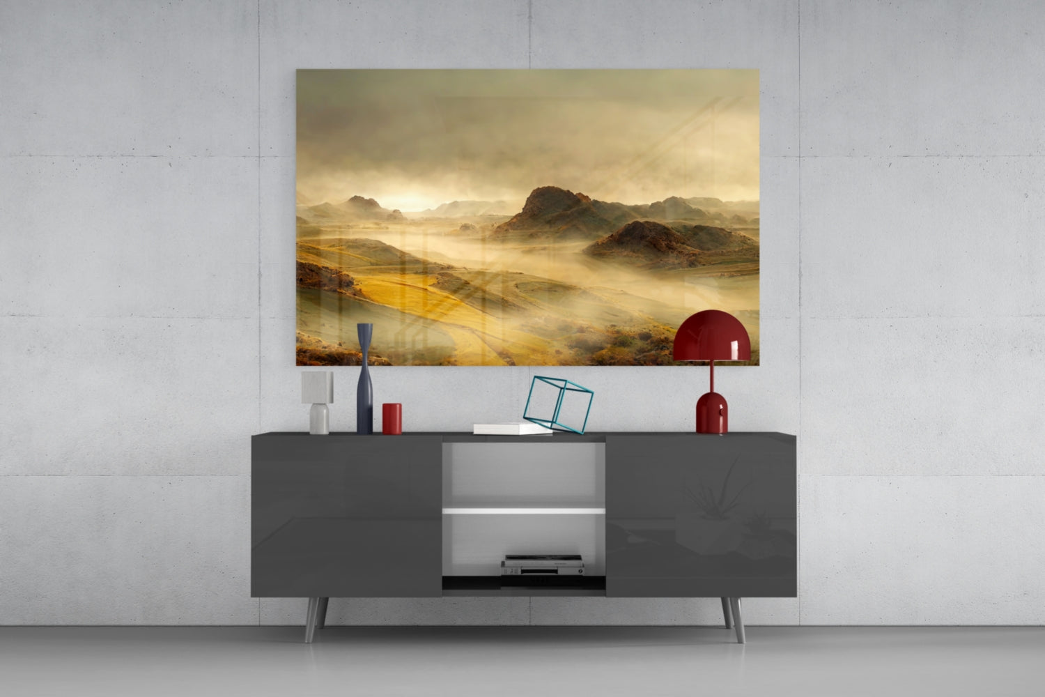 Golden Mist Rolling Hills Dawn Glass Wall Art