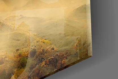 Golden Mist Rolling Hills Dawn Glass Wall Art
