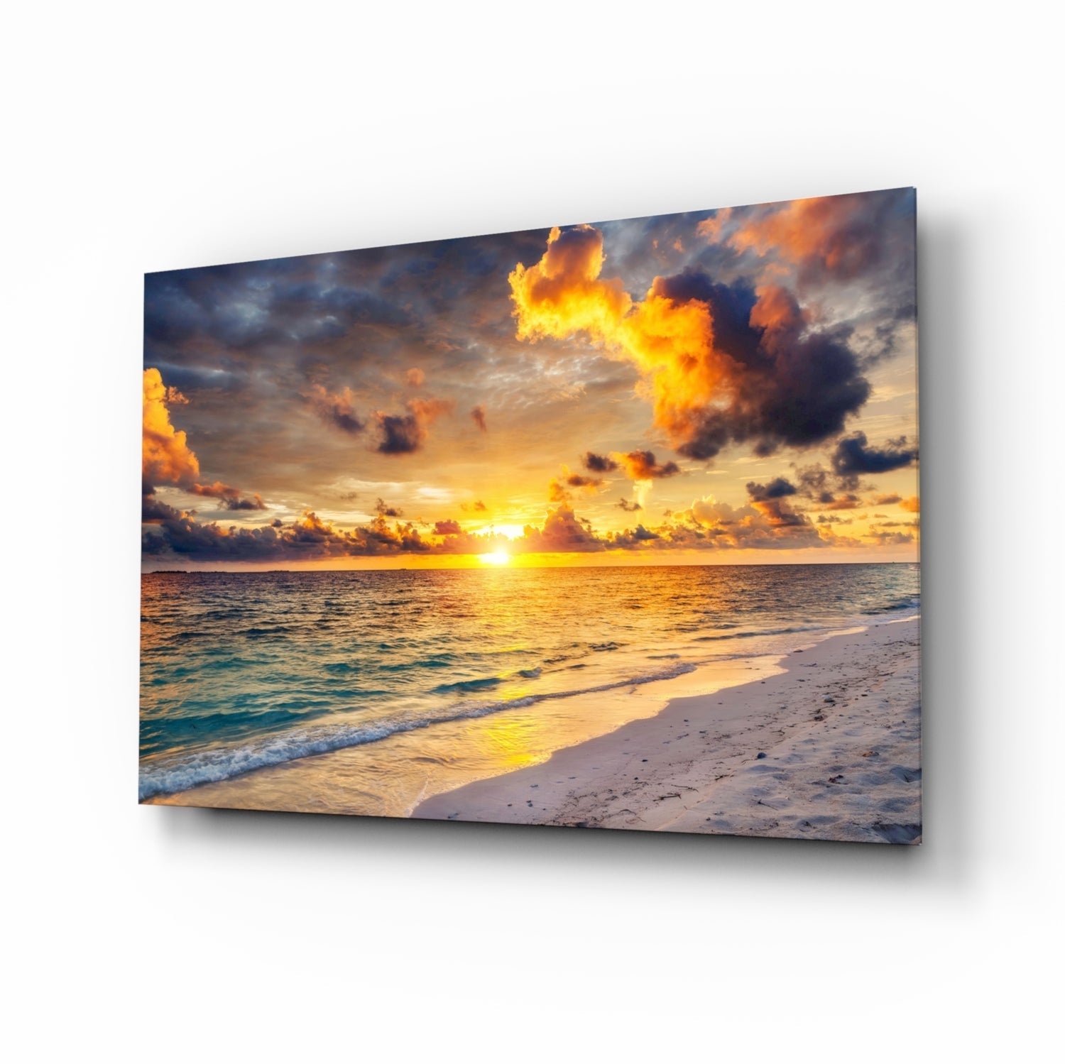 Fiery Clouds Turquoise Beach Glass Wall Art