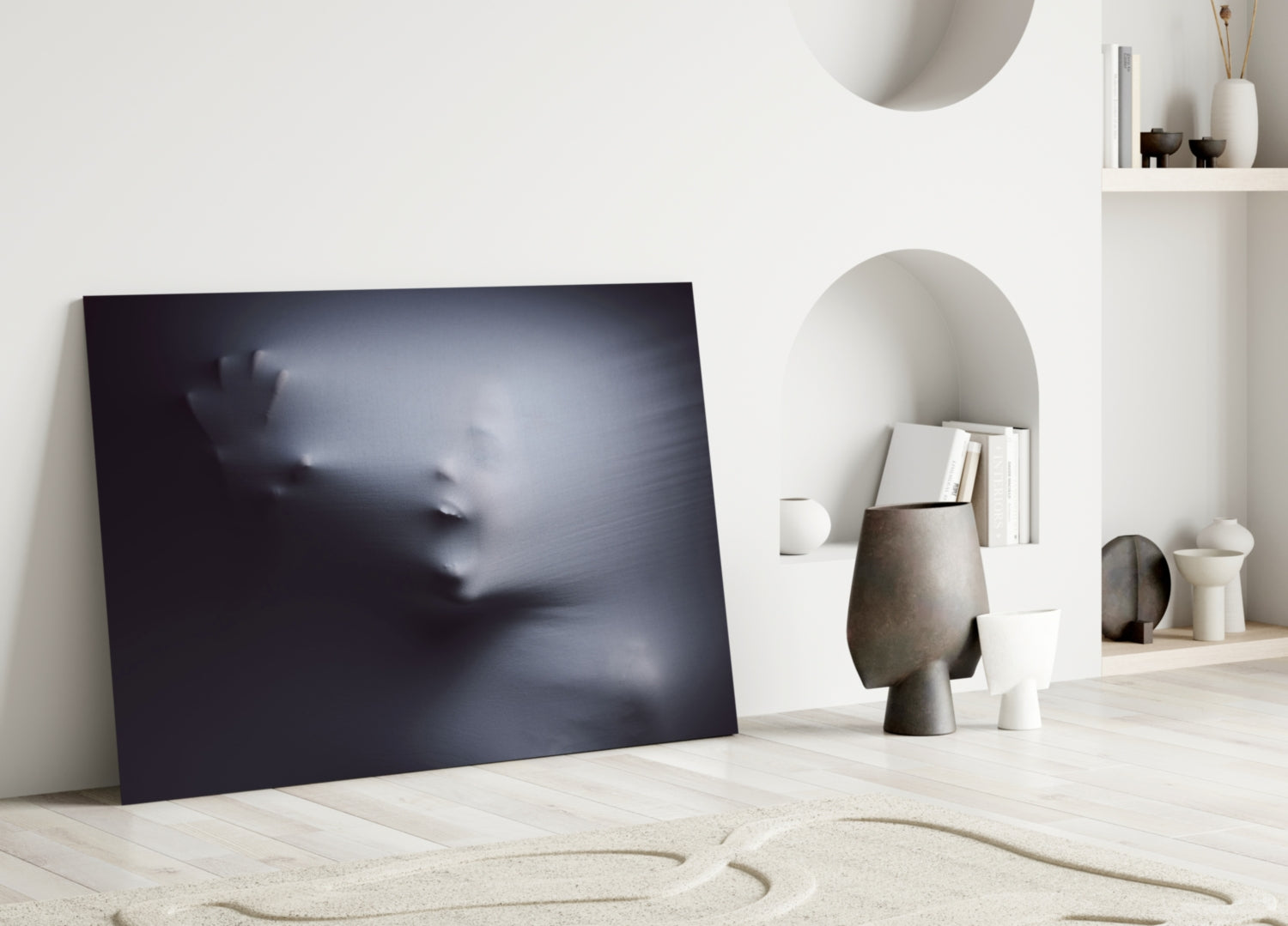 Ghostly Face Pressing Through Fabric Glass Wall Art