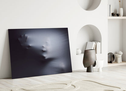 Ghostly Face Pressing Through Fabric Glass Wall Art