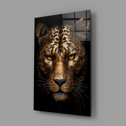Golden Bronze Leopard Glass Wall Art