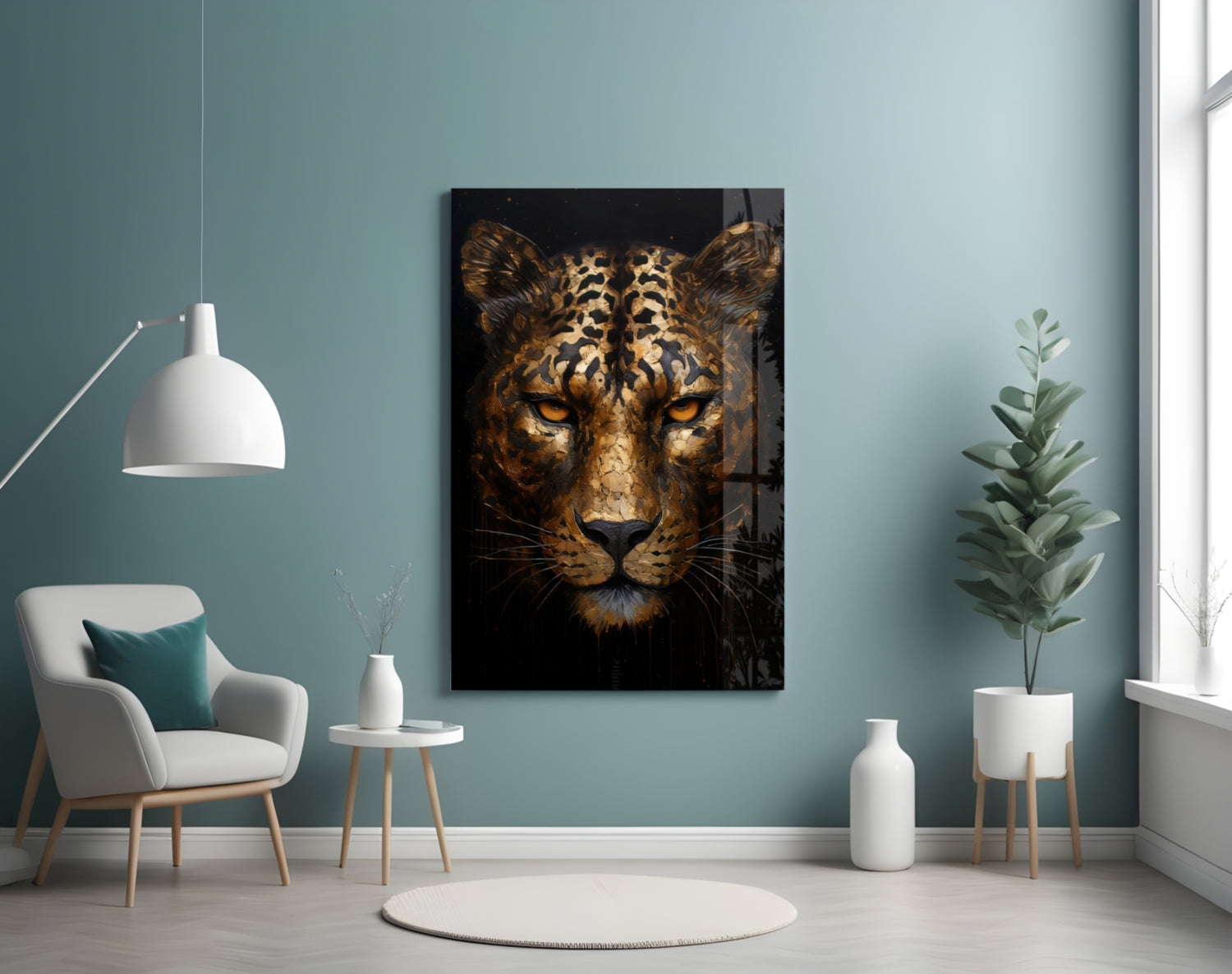 Golden Bronze Leopard Glass Wall Art