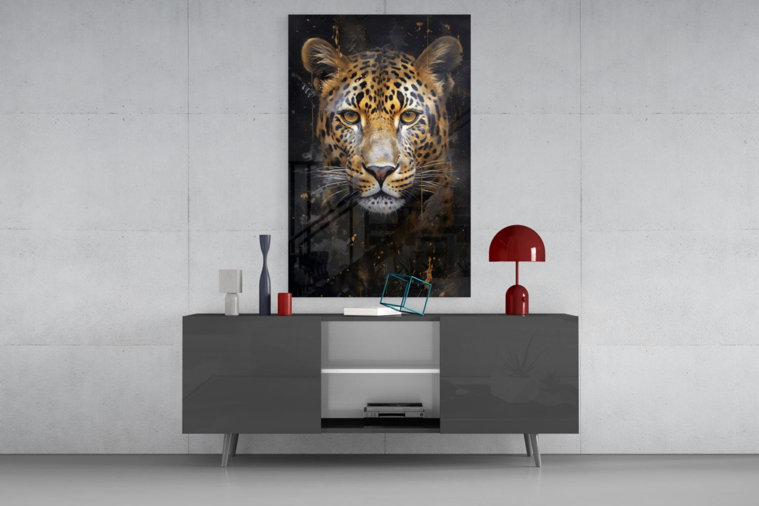 Gold Splatter Leopard Glass Wall Art