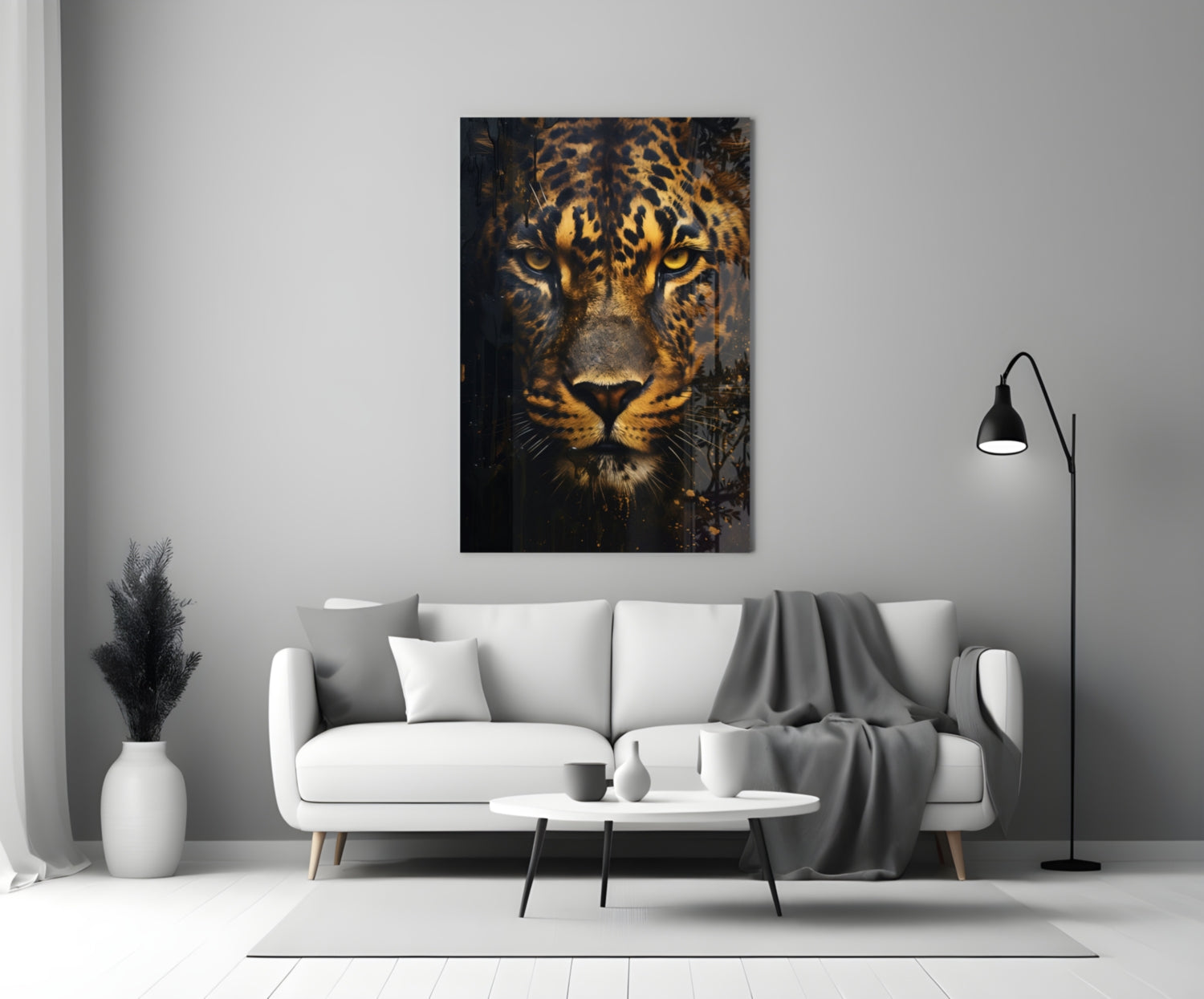 Fierce Golden Leopard Glass Wall Art