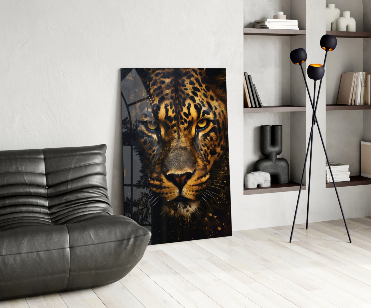 Fierce Golden Leopard Glass Wall Art