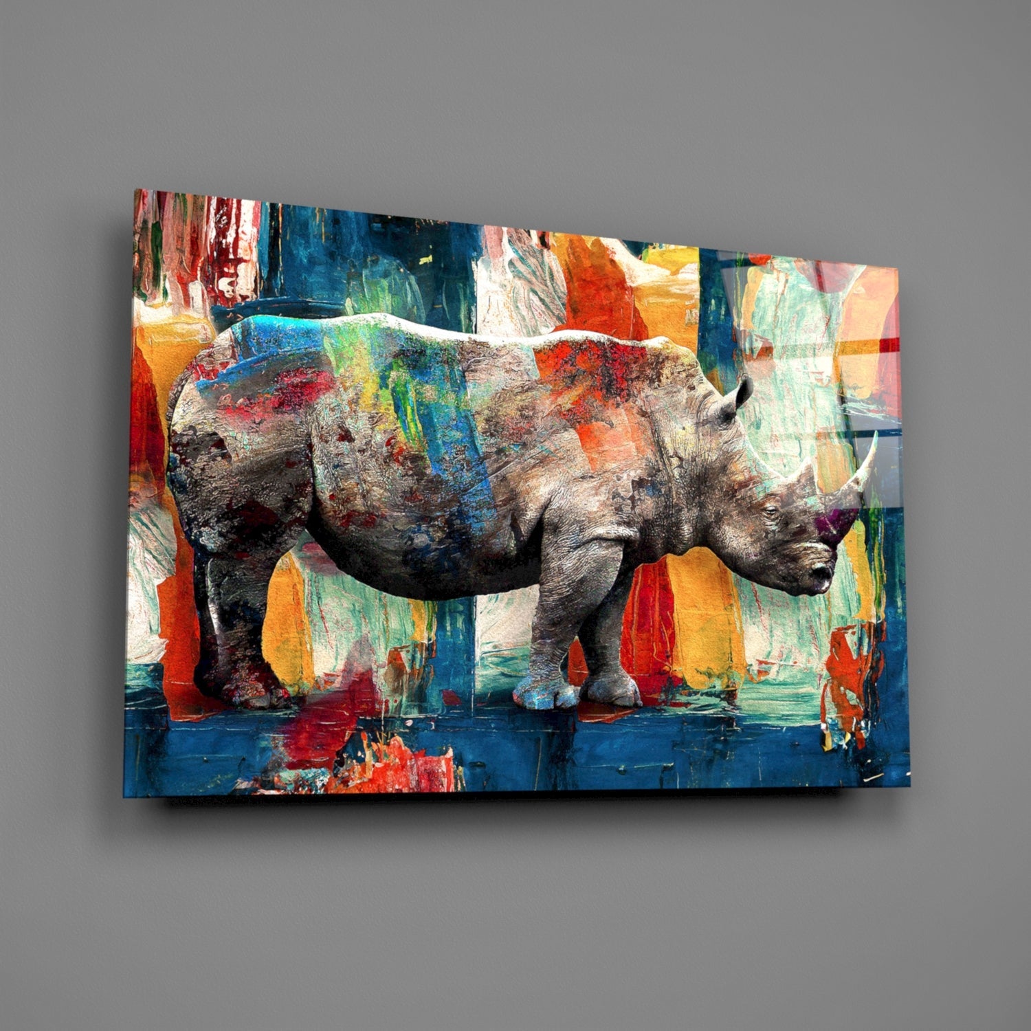 Painted Rhino Color Strokes Glass Wall Art