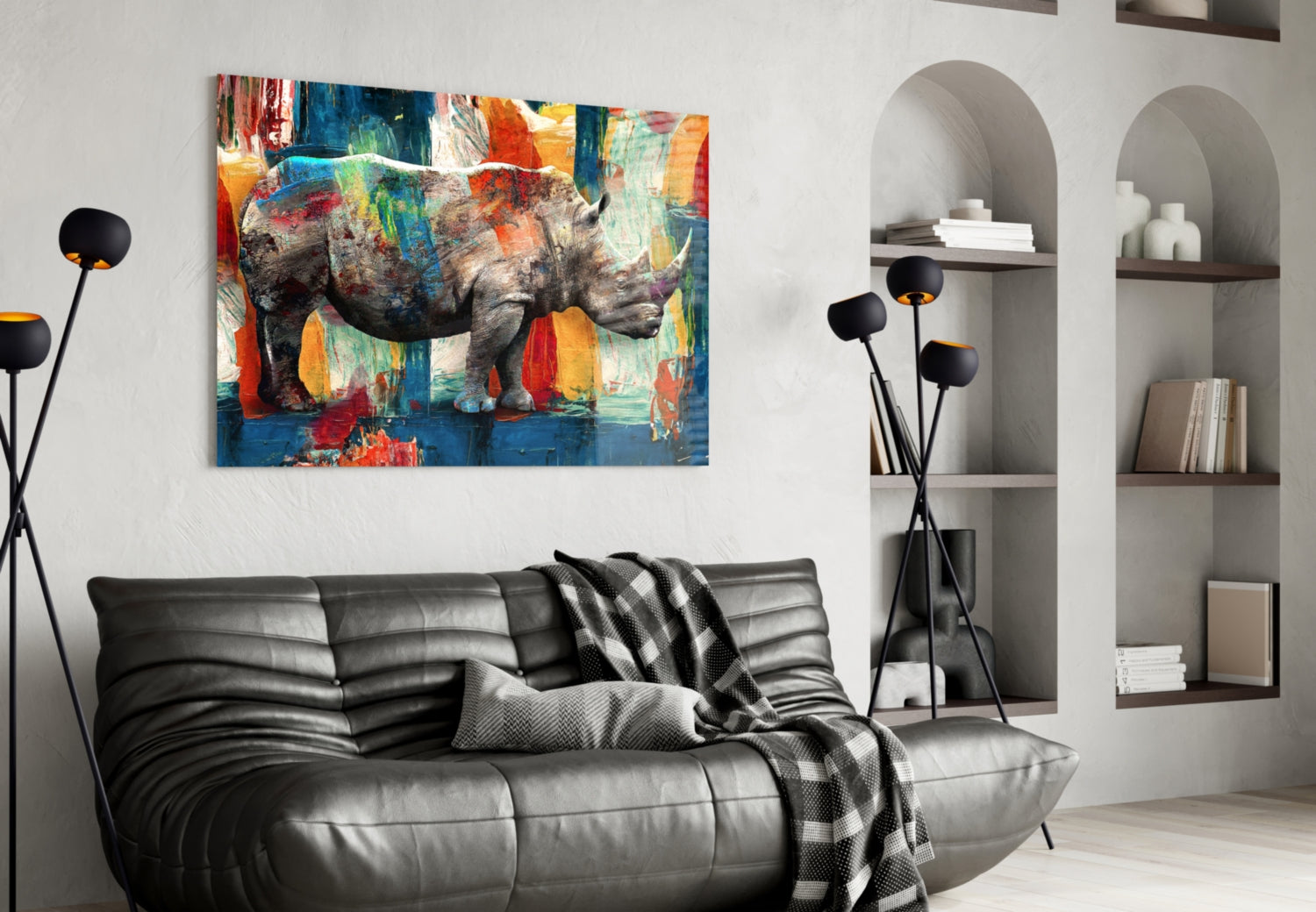 Painted Rhino Color Strokes Glass Wall Art