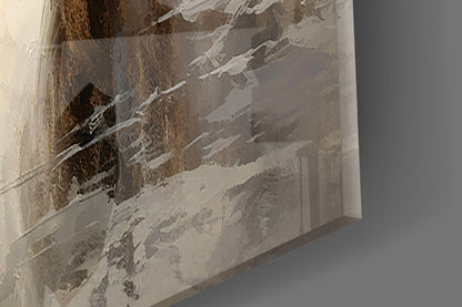 Two White Horses Beige Glass Wall Art